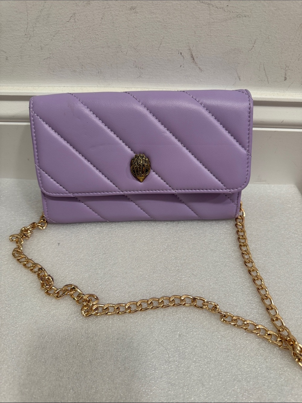 Kurt Geiger lavender quilted soho leather wallet crossbody bag purse